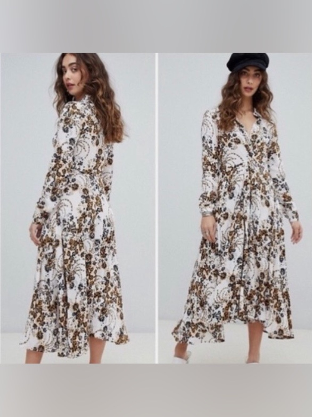 Free People Tough Love Shirt Midi Dress Size 6 Ivory Button-Down Relaxed Fit